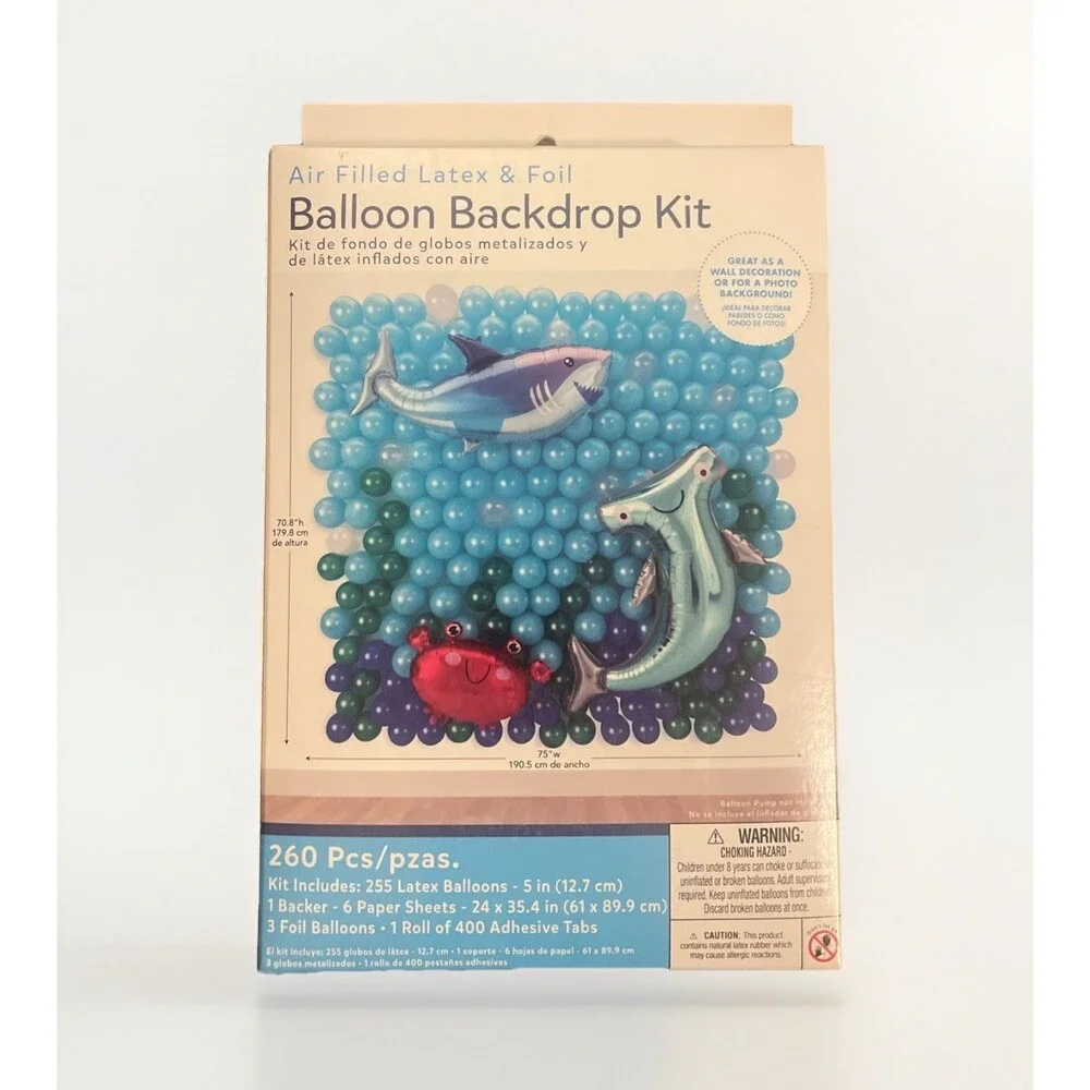 Amscan Air Filled Latex & Foil - Sea Sharks Balloon Backdrop Kit For Party NEW!
